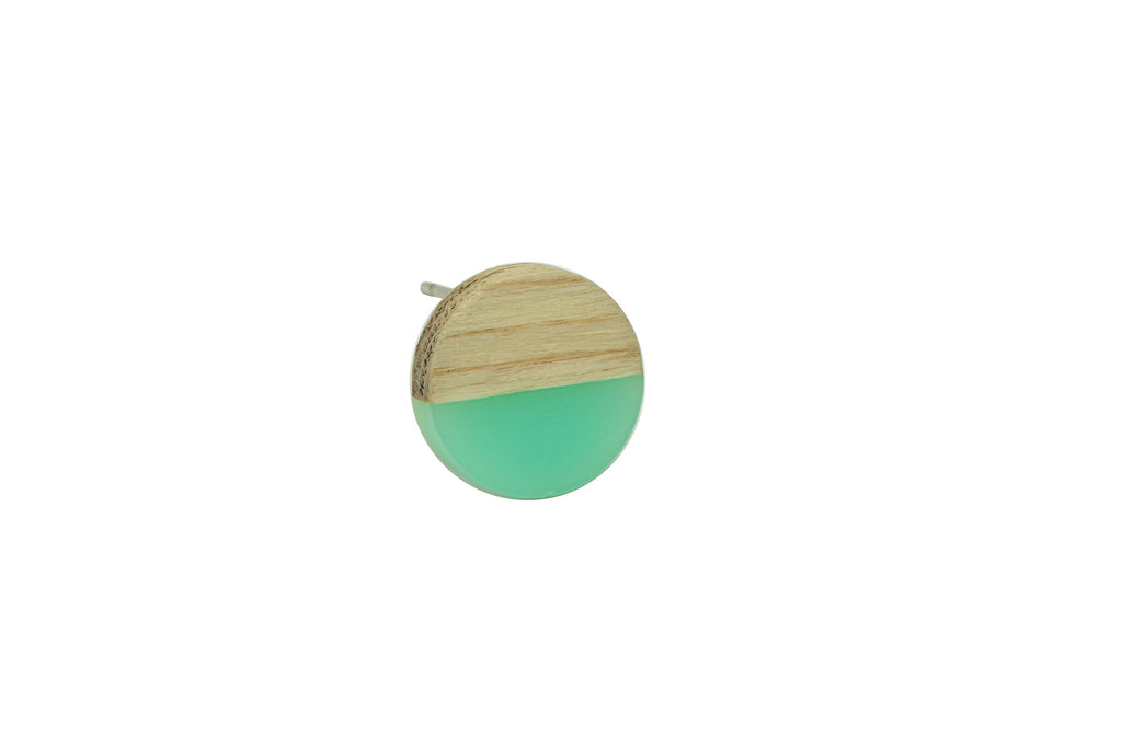 Redwood Resin Round Earring Stud -Redwood Light Green Resin Circle Earring Post - 316 Stainless Steel Stud - 12x12.15x 3.18mm - BB1310A - DOMEDBAZAAR