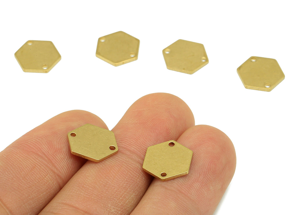 Brass Hexagon Connector - Raw Brass Hexagon Pendant - Stamping Blank Earring Charm - For Necklace -For Bracelet -13x11x 1.01mm- PP8594 - DOMEDBAZAAR