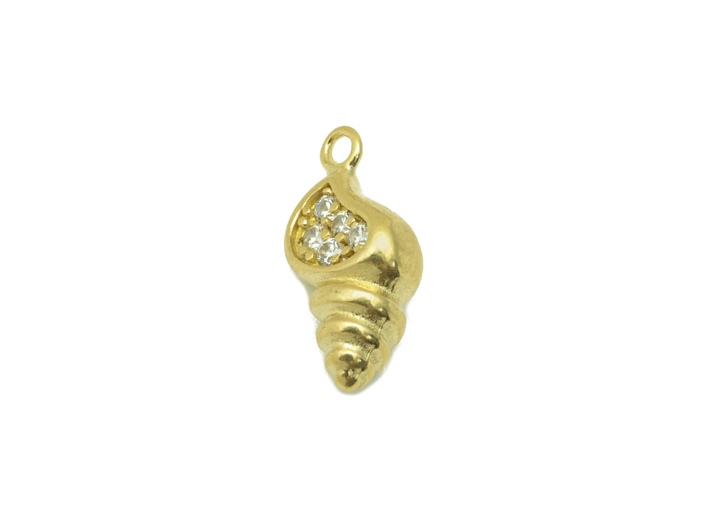 Brass Conch  Earring Charm - Raw Brass Seashell Pendant -Cubic Zircon- Whelk Seashell Charm- Jewelry Supplies-13 x6 x4.55mm-PP8410 - DOMEDBAZAAR