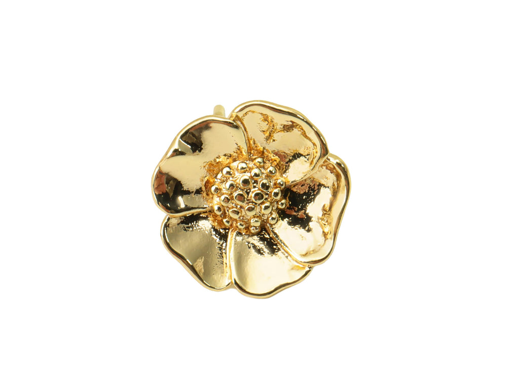 Brass Flower Earrings Stud - Brass Daisy Earring Post - Botanical Earring Post With Loop - 18K Real Gold Plated -11.81x11.81x1.91mm- RGP6271 - DOMEDBAZAAR