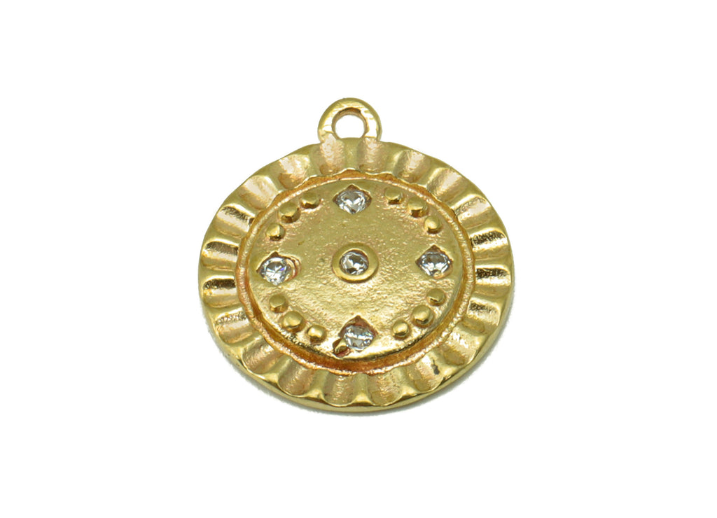 Brass Round Charm - Brass Cubic Zirconia Charm - Lace Dot Earring Charm - For Necklace - CZ Charm - 14.54 x 12.56 x 1.65mm- PP8408 - DOMEDBAZAAR