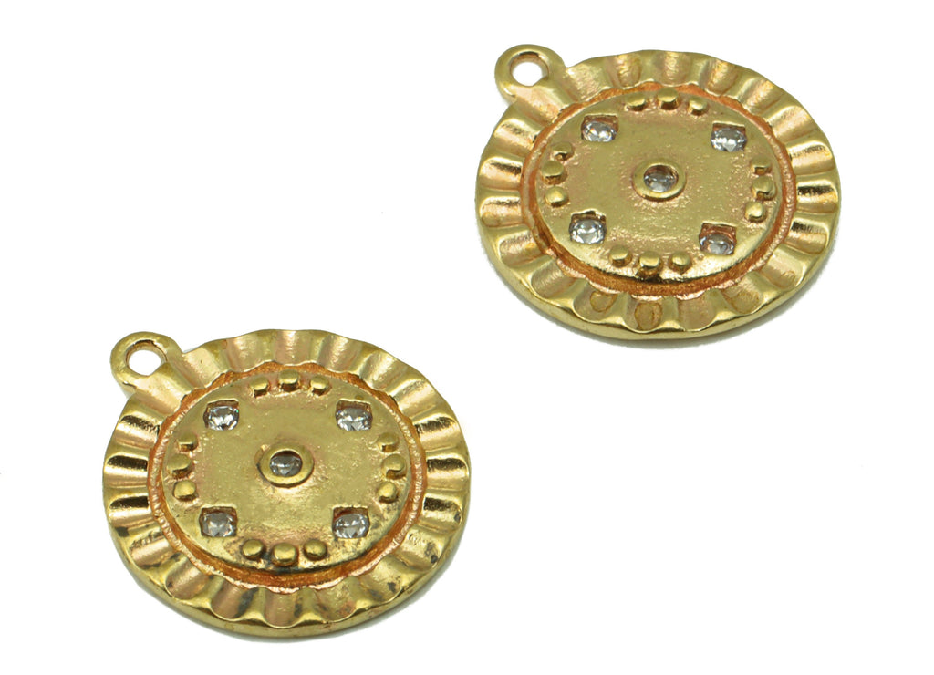 Brass Round Charm - Brass Cubic Zirconia Charm - Lace Dot Earring Charm - For Necklace - CZ Charm - 14.54 x 12.56 x 1.65mm- PP8408 - DOMEDBAZAAR