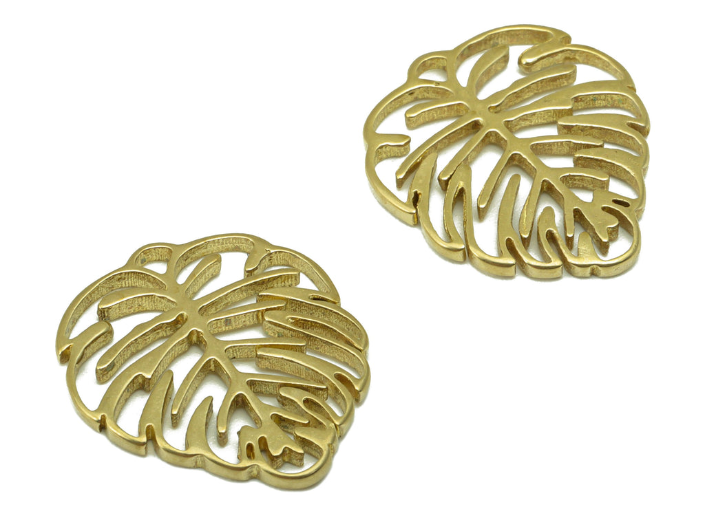 Brass Monstera Charm - Brass Leaf Earring Charm - Botanical Earring Charm - For Necklace - 19.12 x 16.76 x 1.6mm- PP8506 - DOMEDBAZAAR