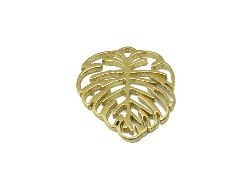 Brass Monstera Charm - Brass Leaf Earring Charm - Botanical Earring Charm - For Necklace - 19.12 x 16.76 x 1.6mm- PP8506 - DOMEDBAZAAR