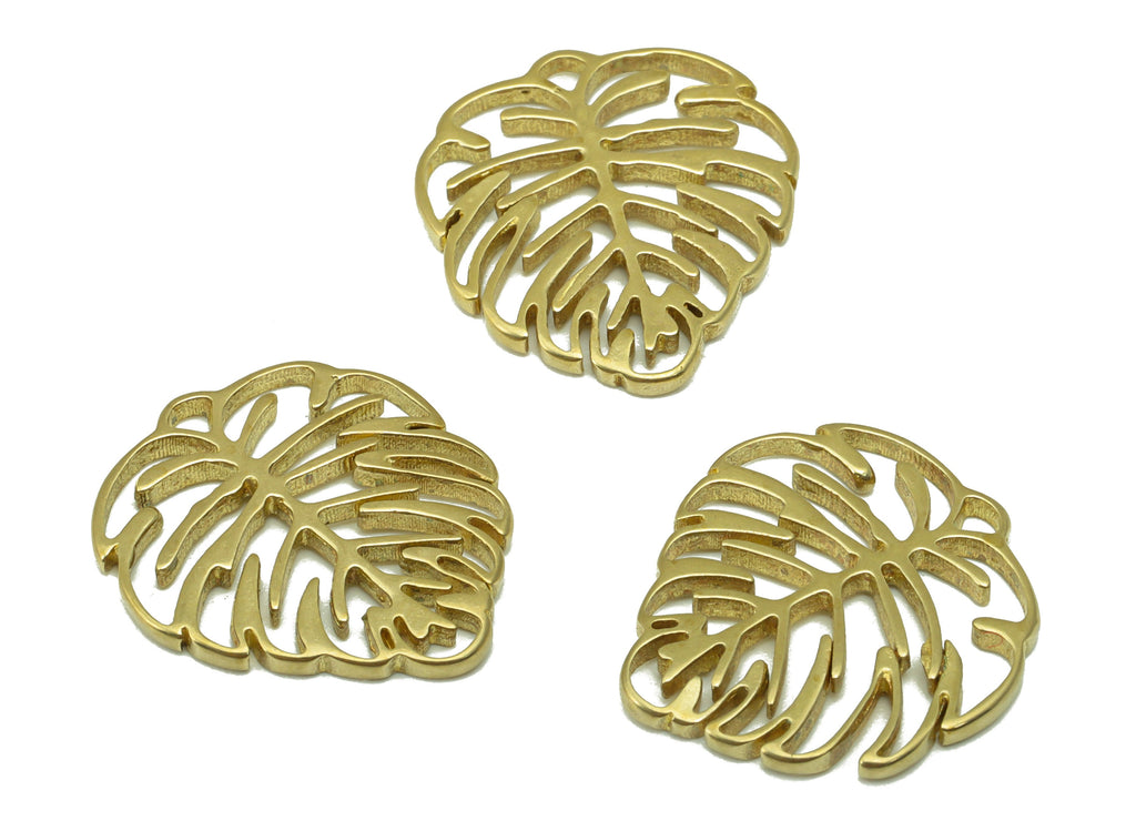 Brass Monstera Charm - Brass Leaf Earring Charm - Botanical Earring Charm - For Necklace - 19.12 x 16.76 x 1.6mm- PP8506 - DOMEDBAZAAR