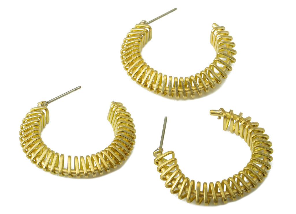 Triangle Wire C Hoop Earring – Raw Brass Open Hoop Post -Triangle Spiral Stud - Earring Hoop Post -Jewelry Supplies - 30x31x5.56mm - PP8451 - DOMEDBAZAAR