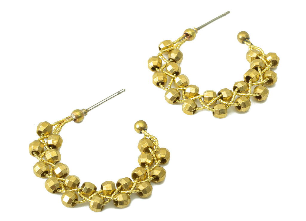 Brass Bead Earring Stud –Raw Brass C Hoop Bead - Wingding  Bead Stud - Beaded Brass Wire Earring Hoop -Jewelry Supplies- 34x29x3.6mm-PP8483 - DOMEDBAZAAR