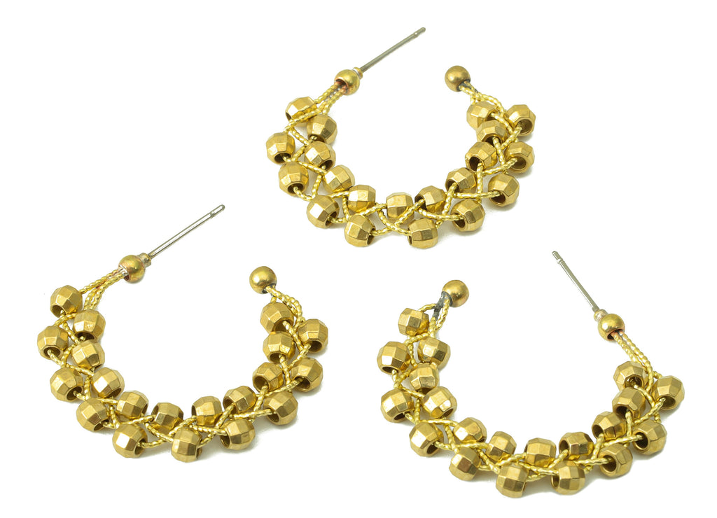 Brass Bead Earring Stud –Raw Brass C Hoop Bead - Wingding  Bead Stud - Beaded Brass Wire Earring Hoop -Jewelry Supplies- 34x29x3.6mm-PP8483 - DOMEDBAZAAR