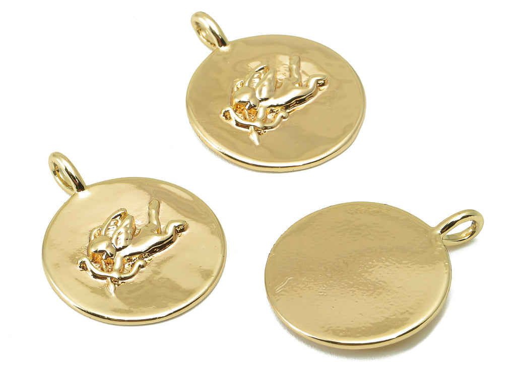 Brass Round Earring Charm - Brass Cupid Charm - Brass Goddess of Love Pendant - For Necklace - 18K Real Gold Plated -23.56x18.7x3mm- RGP6029 - DOMEDBAZAAR