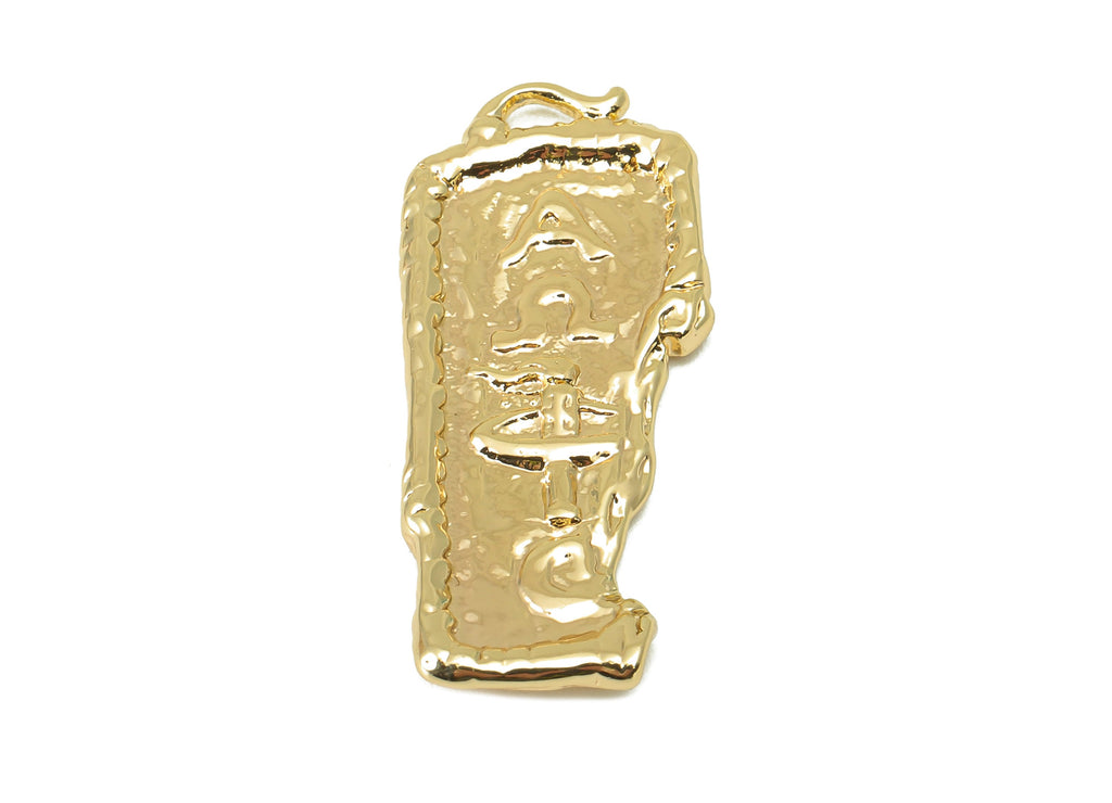 Brass Irregular Rectangle Earring Charms- Brass Antique Pendant - Egyptian Pharaoh Charm - 18K Real Gold Plated -34.49x14.76x 1.8mm- RGP6080 - DOMEDBAZAAR