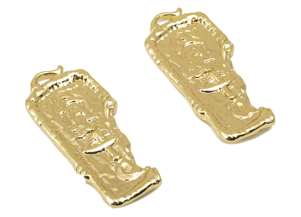 Brass Irregular Rectangle Earring Charms- Brass Antique Pendant - Egyptian Pharaoh Charm - 18K Real Gold Plated -34.49x14.76x 1.8mm- RGP6080 - DOMEDBAZAAR