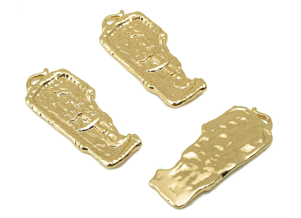 Brass Irregular Rectangle Earring Charms- Brass Antique Pendant - Egyptian Pharaoh Charm - 18K Real Gold Plated -34.49x14.76x 1.8mm- RGP6080 - DOMEDBAZAAR