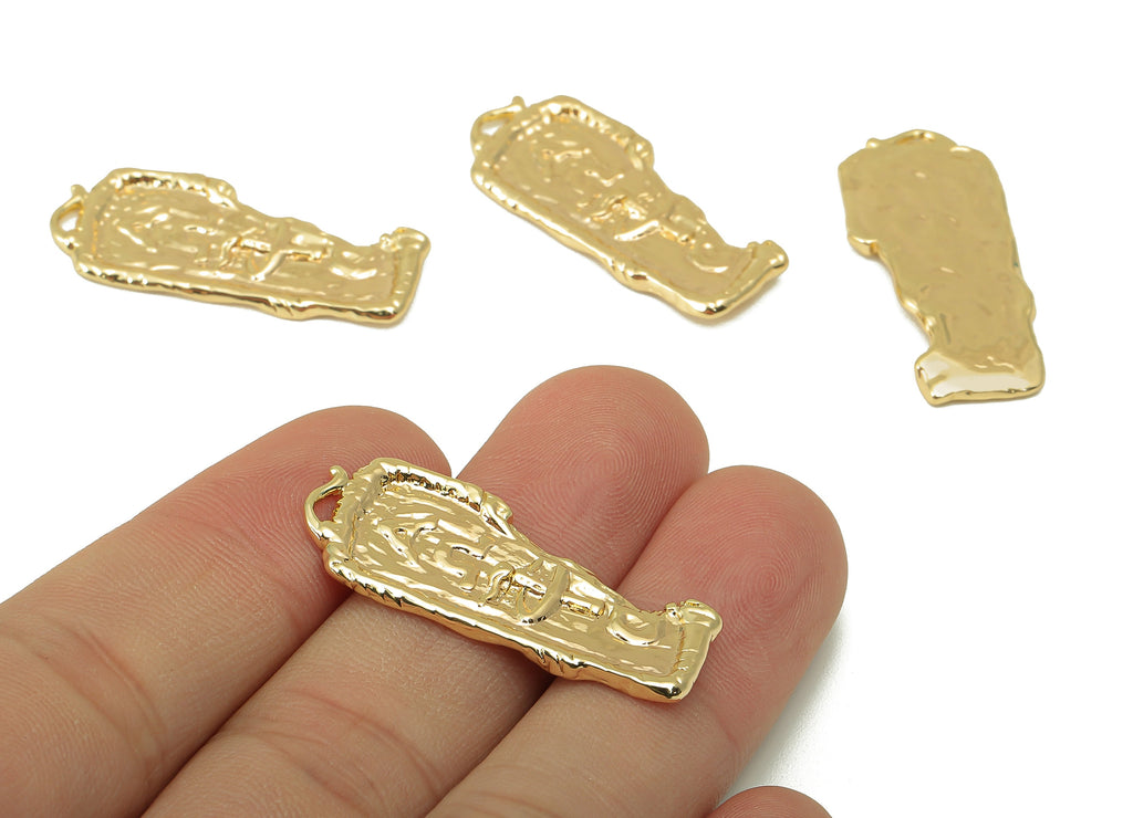 Brass Irregular Rectangle Earring Charms- Brass Antique Pendant - Egyptian Pharaoh Charm - 18K Real Gold Plated -34.49x14.76x 1.8mm- RGP6080 - DOMEDBAZAAR