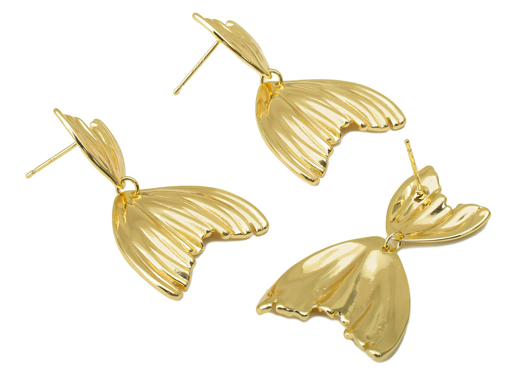 Brass Fishtail Earring Stud - Double Hoops Ball Stud Earrings - Whale Tail Post - Ring Stud Earring -18K Real Gold Plated-40x23x2mm- RGP6335 - DOMEDBAZAAR