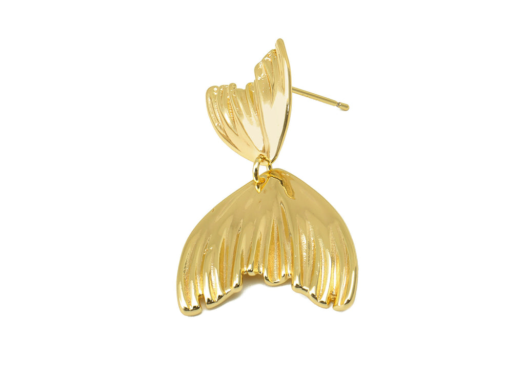 Brass Fishtail Earring Stud - Double Hoops Ball Stud Earrings - Whale Tail Post - Ring Stud Earring -18K Real Gold Plated-40x23x2mm- RGP6335 - DOMEDBAZAAR
