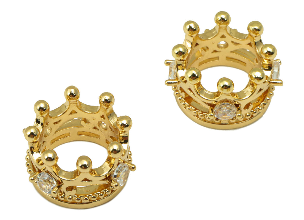 Brass Crown Bead - Brass Cubic Zirconia Hollow Pendant - CZ Crown For Necklace Spacer - 18K Real Gold Plated - 13.32x 7.88x 1.72mm - RGP6676 - DOMEDBAZAAR