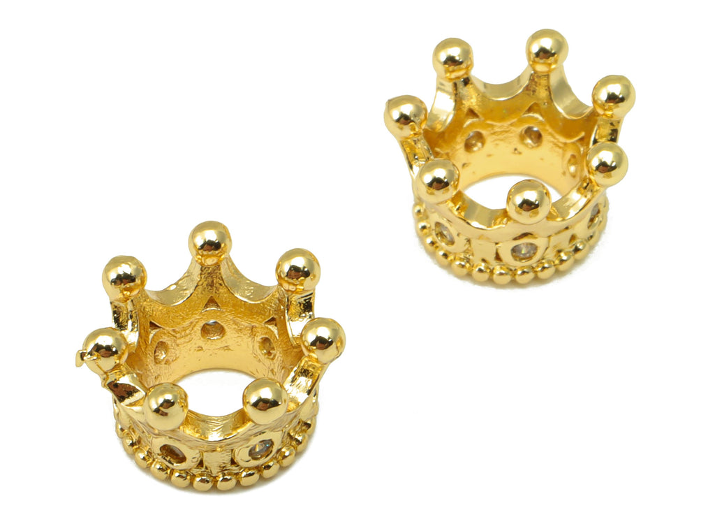 Brass Crown Bead - Brass Cubic Zirconia Hollow Pendant - CZ Crown For Necklace Spacer - 18K Real Gold Plated -11.56x7.28x 1.58mm - RGP6677 - DOMEDBAZAAR