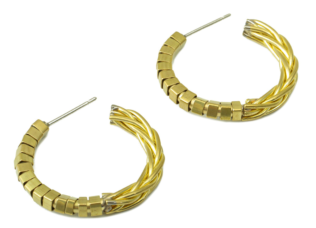 Brass Cube Beaded Hoop Earring - Raw Brass C Hoop Earring - Spliced Earrings - Brass Wire Earring Hoop - Jewelry Supplies - 22x19x2mm-PP8418 - DOMEDBAZAAR