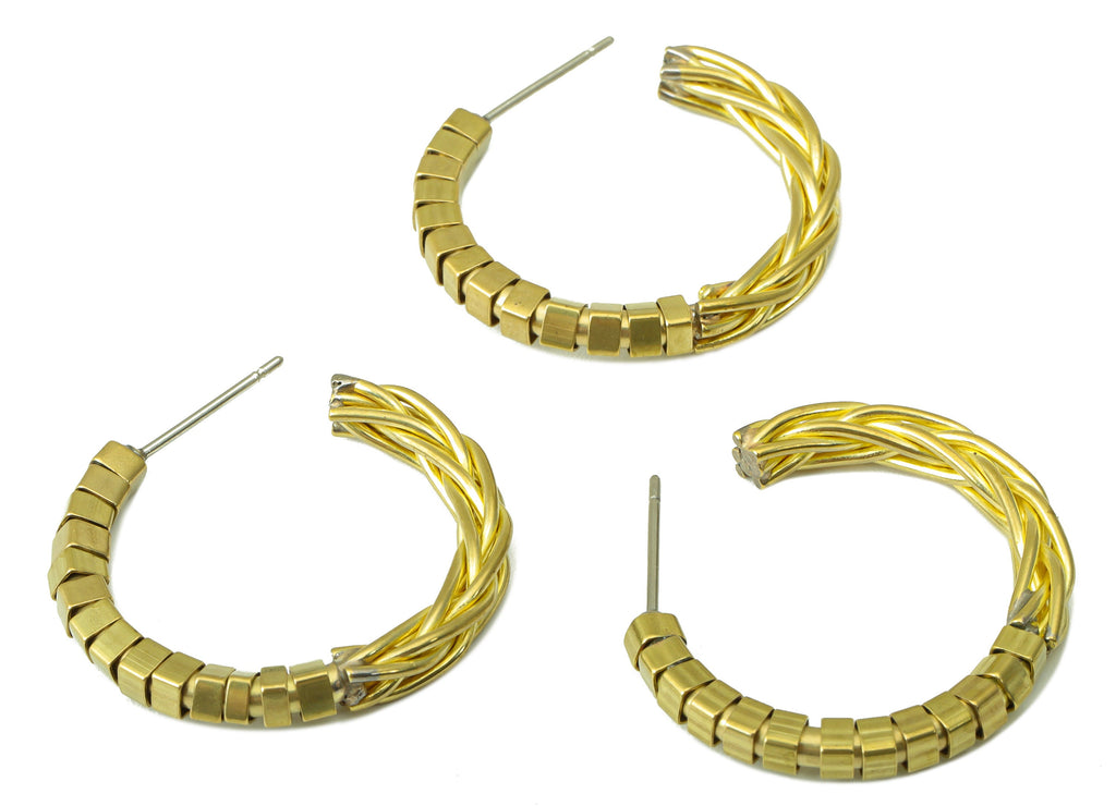 Brass Cube Beaded Hoop Earring - Raw Brass C Hoop Earring - Spliced Earrings - Brass Wire Earring Hoop - Jewelry Supplies - 22x19x2mm-PP8418 - DOMEDBAZAAR