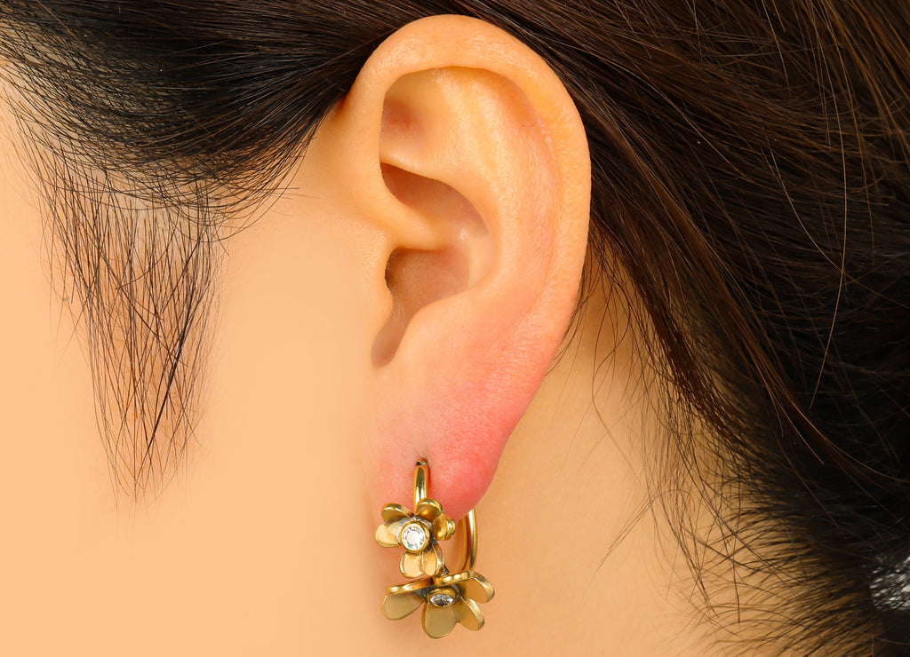 Brass Flowers Hoop Earring –Raw Brass Daisy Stud - Cubic Zircon Flower Stud - Brass Earring Hoop -Jewelry Supplies - 23.9x27.4x5.7mm-PP8417 - DOMEDBAZAAR