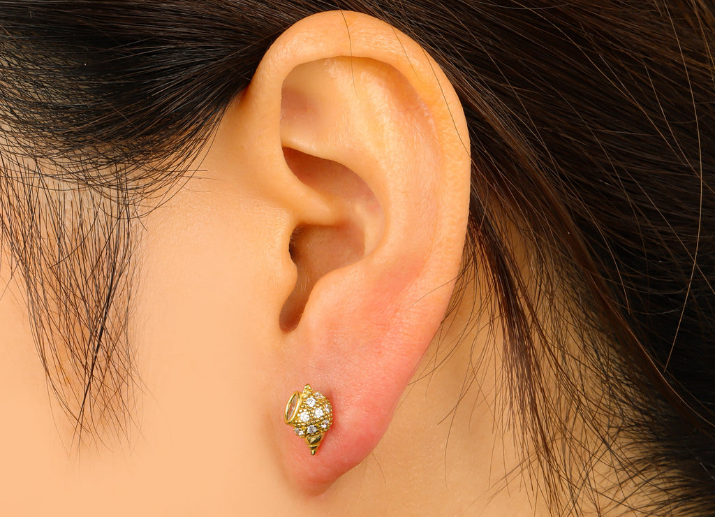 Brass Conch Earring Stud - Raw Brass Whelk Seashell Earring - Cubic Zircon Earring - Brass Earring Stud -Jewelry Supplies - 10x7x3mm-PP8427 - DOMEDBAZAAR