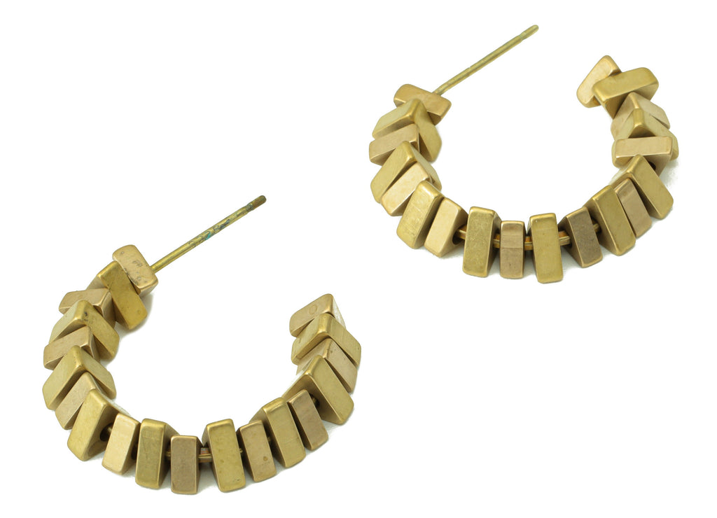 Brass Trangle Beaded Hoop Earring - Raw Brass Earring - Brass Post Earrings - Brass Earring Hoop - Jewelry Supplies - 22x28x3.8mm-PP8421 - DOMEDBAZAAR