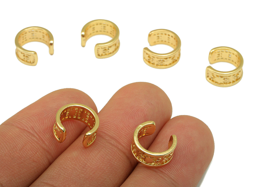 Brass Cuff Earring Charms - Brass Cuff Earring - Hollow Star Ear Cuff Textured - Pattern Hoop-  18k Real Gold Plated -11.3x6x1.15mm- RGP5556 - DOMEDBAZAAR