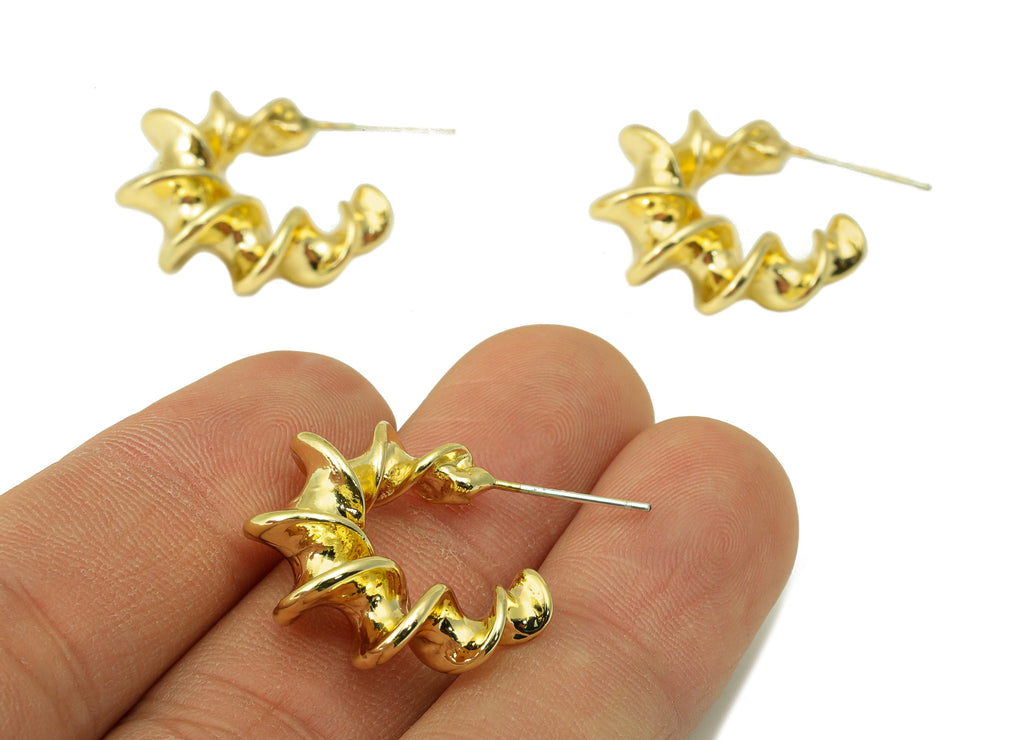 Alloy Twisted Earring Stud - Zinc Alloy Spiral Earring Post - Bent Earring Post -KC Gold Tone Plating - Jewelry Supplies - 32x24x8mm- ZZ2033 - DOMEDBAZAAR