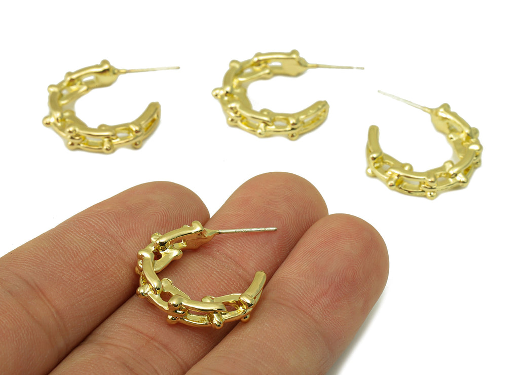 Alloy Hoop Earring Stud - Zinc Alloy Open Hoop Earring Post - Lock Chain C Hoop Earring Post -KC Gold Tone Plating - 29x22.7x4.74mm- ZZ2034 - DOMEDBAZAAR
