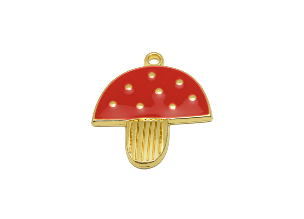 Alloy Mushroom Charms - Zinc Alloy Red Enamel Earring - Bracelet Pendant -For Necklace - Gold Tone Plated - 23.59 x 20.6 x 1.84mm- ZZ2030 - DOMEDBAZAAR