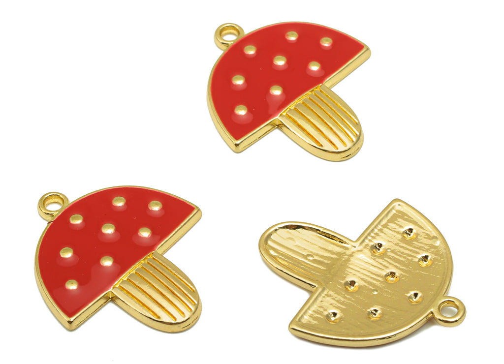 Alloy Mushroom Charms - Zinc Alloy Red Enamel Earring - Bracelet Pendant -For Necklace - Gold Tone Plated - 23.59 x 20.6 x 1.84mm- ZZ2030 - DOMEDBAZAAR