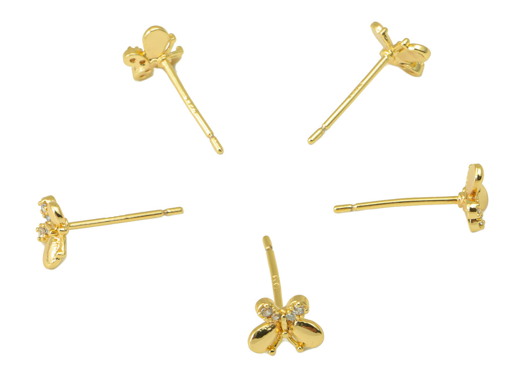 Brass Butterfly Earring Stud - Brass Cubic Zircon Post - CZ Animal Earring Post- 18K Real Gold Plated - 5.61x 6.9x 1.71mm-RGP6499 - DOMEDBAZAAR