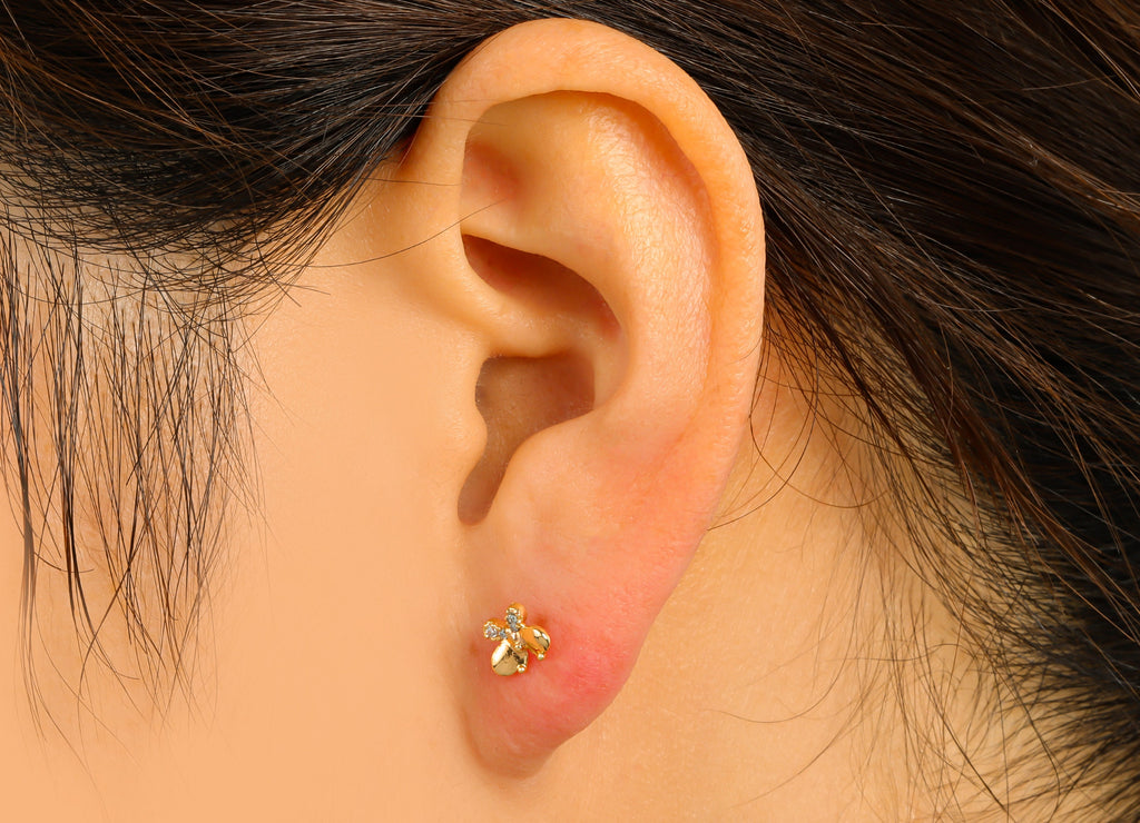 Brass Butterfly Earring Stud - Brass Cubic Zircon Post - CZ Animal Earring Post- 18K Real Gold Plated - 5.61x 6.9x 1.71mm-RGP6499 - DOMEDBAZAAR