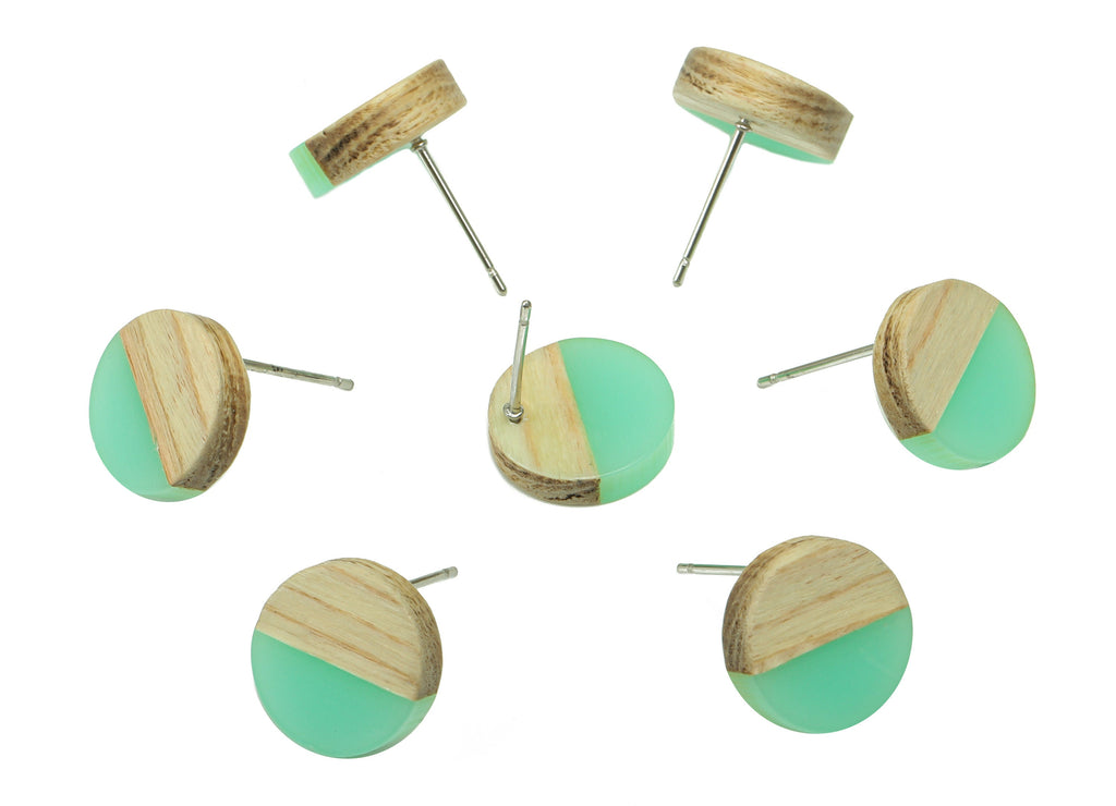 Redwood Resin Round Earring Stud -Redwood Light Green Resin Circle Earring Post - 316 Stainless Steel Stud - 12x12.15x 3.18mm - BB1310A - DOMEDBAZAAR