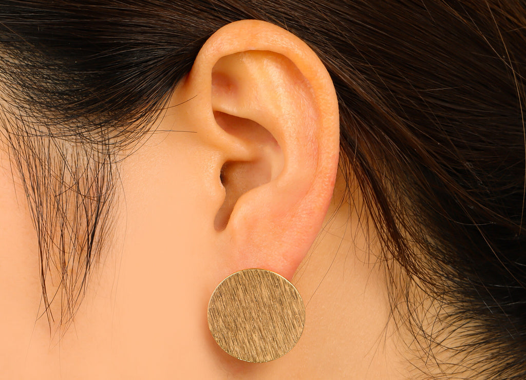 Brass Round Earring Stud - Brass Circle Earring Post - Brass Textured Post with Loop - 18K Real Gold Plated -20.48x20x4.38mm- RGP6690 - DOMEDBAZAAR