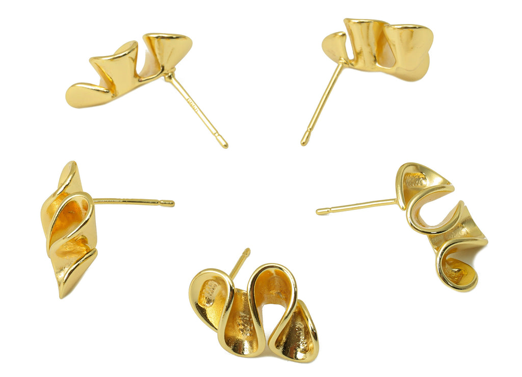 Brass Twisted Stud Earring - Brass Wavy Bent Earring Post - Brass Spiral Earring Post - 18K Real Gold Plated - 16.84x13.11x 0.81mm- RGP6204 - DOMEDBAZAAR