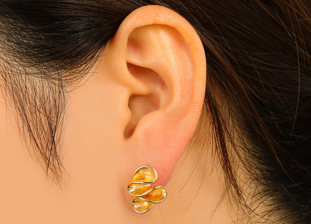Brass Twisted Stud Earring - Brass Wavy Bent Earring Post - Brass Spiral Earring Post - 18K Real Gold Plated - 16.84x13.11x 0.81mm- RGP6204 - DOMEDBAZAAR