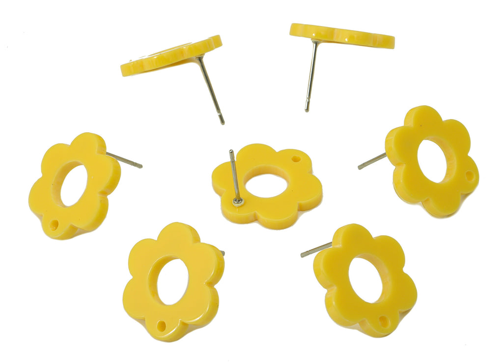 Acrylic Flower Earring Stud - Matte Yellow Earring Post - Yellow Flower Earring Post - Flower Ring - Color Code: A892-17x12x2mm-AC2428-A892 - DOMEDBAZAAR