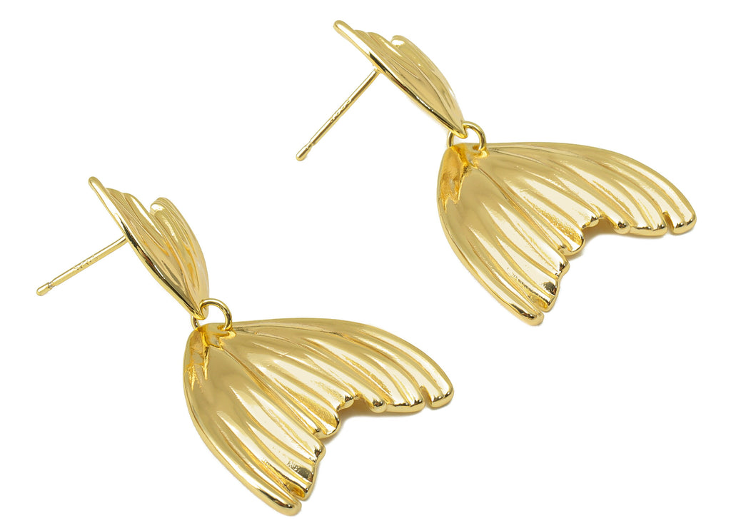 Brass Fishtail Earring Stud - Double Hoops Ball Stud Earrings - Whale Tail Post - Ring Stud Earring -18K Real Gold Plated-40x23x2mm- RGP6335 - DOMEDBAZAAR