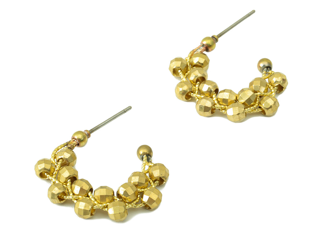 Brass Bead Earring Stud -Raw Brass C Hoop Bead - Wrapping Bead Stud - Beaded Brass Wire Earring Hoop -Jewelry Supplies - 29x22x3.8mm-PP8484 - DOMEDBAZAAR