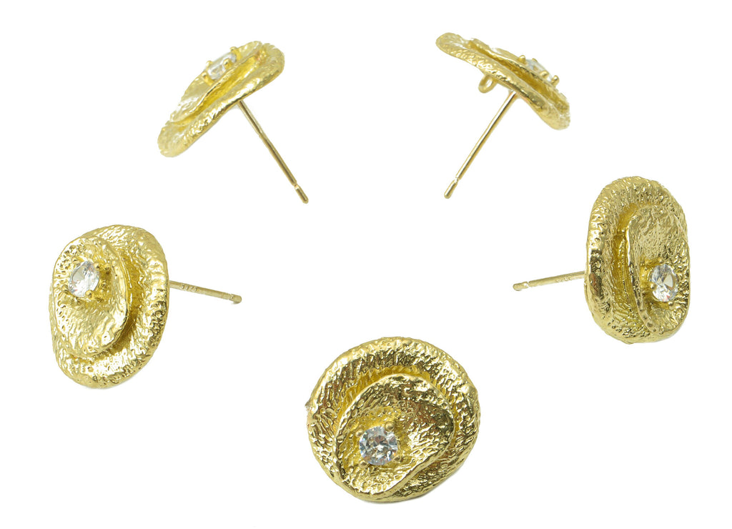Brass Botanical Earring - Raw Brass Cubic Zircon Earring Stud - Floral Earring Post - Jewelry Supplies - 14x13.98x1.7mm-PP8480 - DOMEDBAZAAR