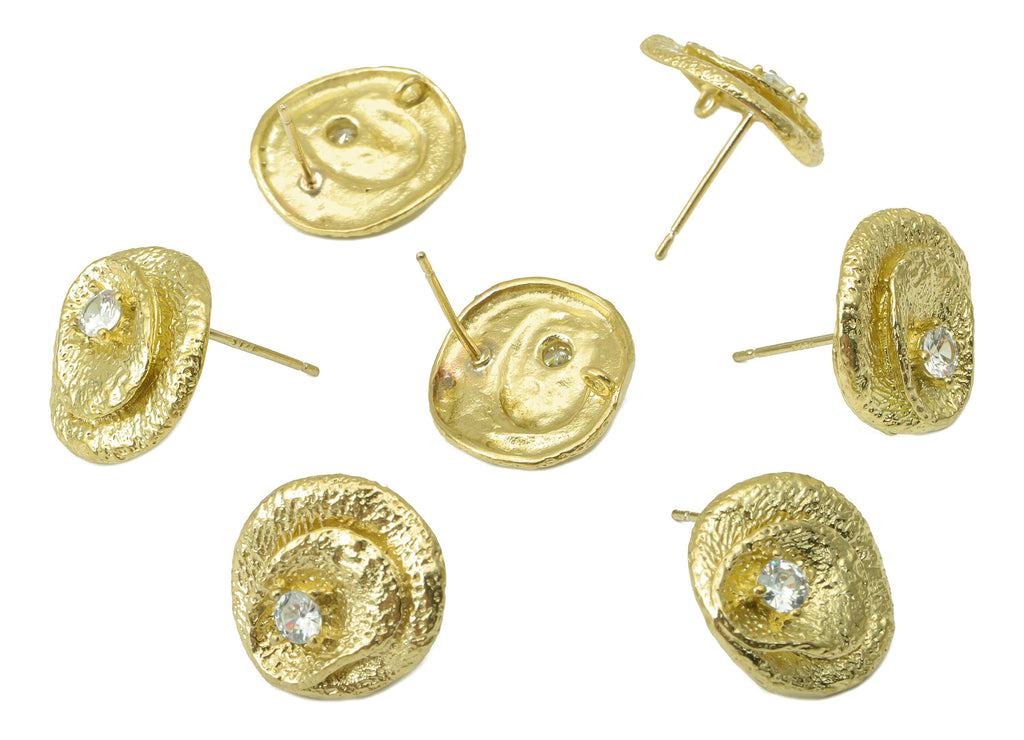 Brass Botanical Earring - Raw Brass Cubic Zircon Earring Stud - Floral Earring Post - Jewelry Supplies - 14x13.98x1.7mm-PP8480 - DOMEDBAZAAR