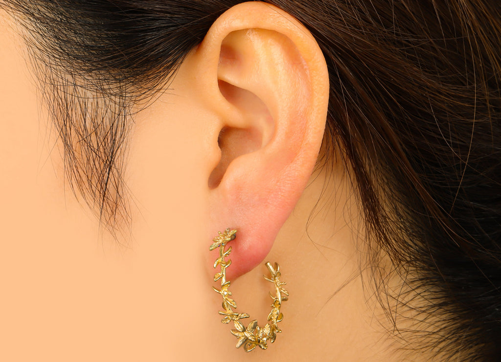 Brass Flower Earring Stud –Raw Brass C Hoop Stud - Branch Hoop Earring - Brass Leaf Earring Hoop -Jewelry Supplies - 30.93x34.1x5.8mm-PP8450 - DOMEDBAZAAR
