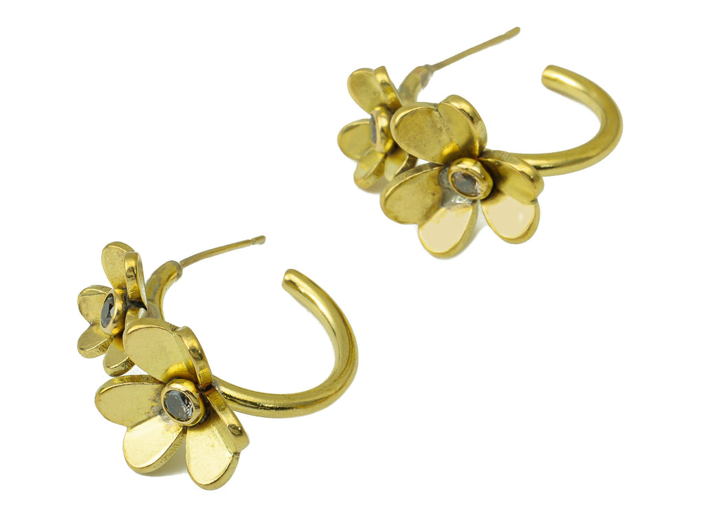 Brass Flowers Hoop Earring –Raw Brass Daisy Stud - Cubic Zircon Flower Stud - Brass Earring Hoop -Jewelry Supplies - 23.9x27.4x5.7mm-PP8417 - DOMEDBAZAAR