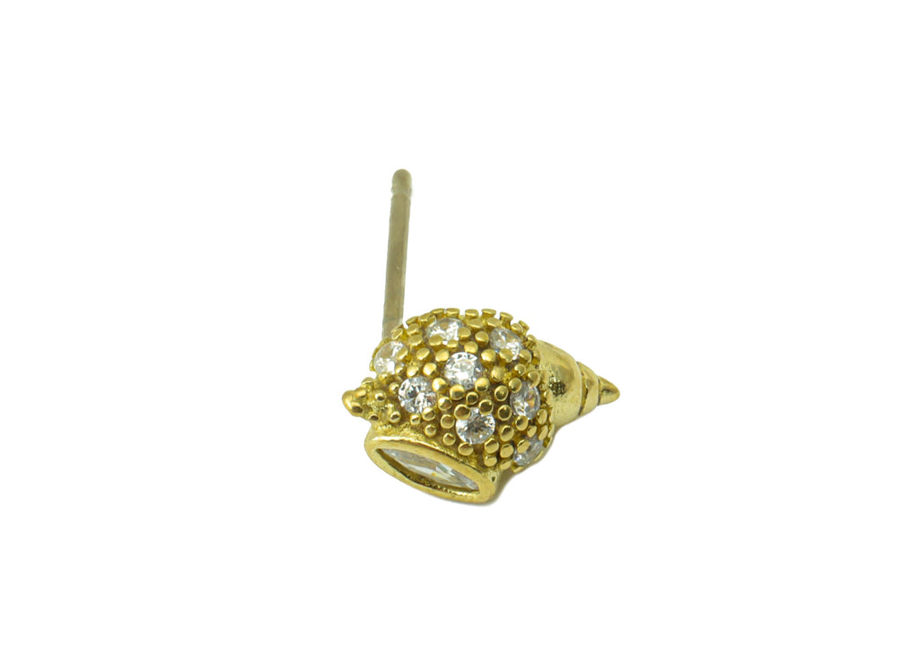 Brass Conch Earring Stud - Raw Brass Whelk Seashell Earring - Cubic Zircon Earring - Brass Earring Stud -Jewelry Supplies - 10x7x3mm-PP8427 - DOMEDBAZAAR