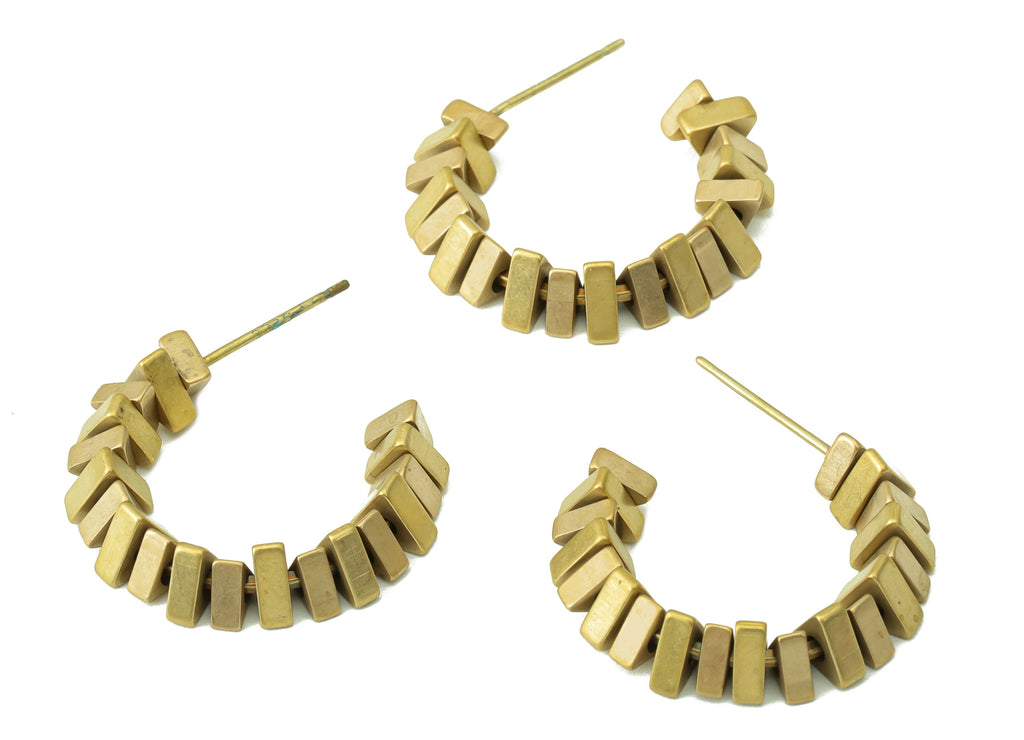 Brass Trangle Beaded Hoop Earring - Raw Brass Earring - Brass Post Earrings - Brass Earring Hoop - Jewelry Supplies - 22x28x3.8mm-PP8421 - DOMEDBAZAAR