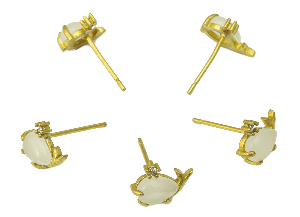 Brass Whale Earring Stud - Raw Brass Pink Whale Earring Post - Marine Earring Post - Cubic Zirconia - Earring Post - 9.97x7.6x3.25mm- PP8576 - DOMEDBAZAAR
