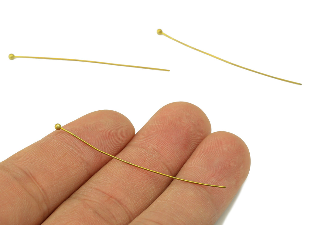 Brass Needle Ball Head Pin - Raw Brass Nail - Brass Slender Ball - Brass Spikes Wires Post- Raw Brass Pins - 51.33x1x1mm- PP8552-50 - DOMEDBAZAAR