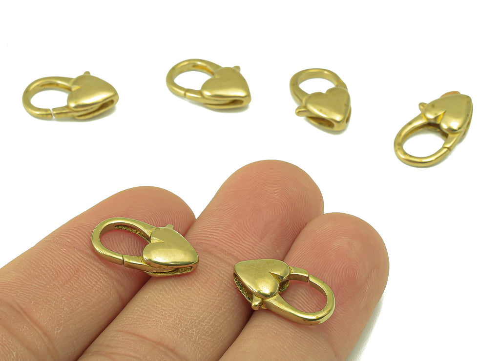 Brass Heart Lobster Clasp - Raw Brass Heart Parrot Clasps - Parrot Clasp- Jewelry Supplies - For Necklace -17.13x10x 4.91mm - PP8340 - DOMEDBAZAAR