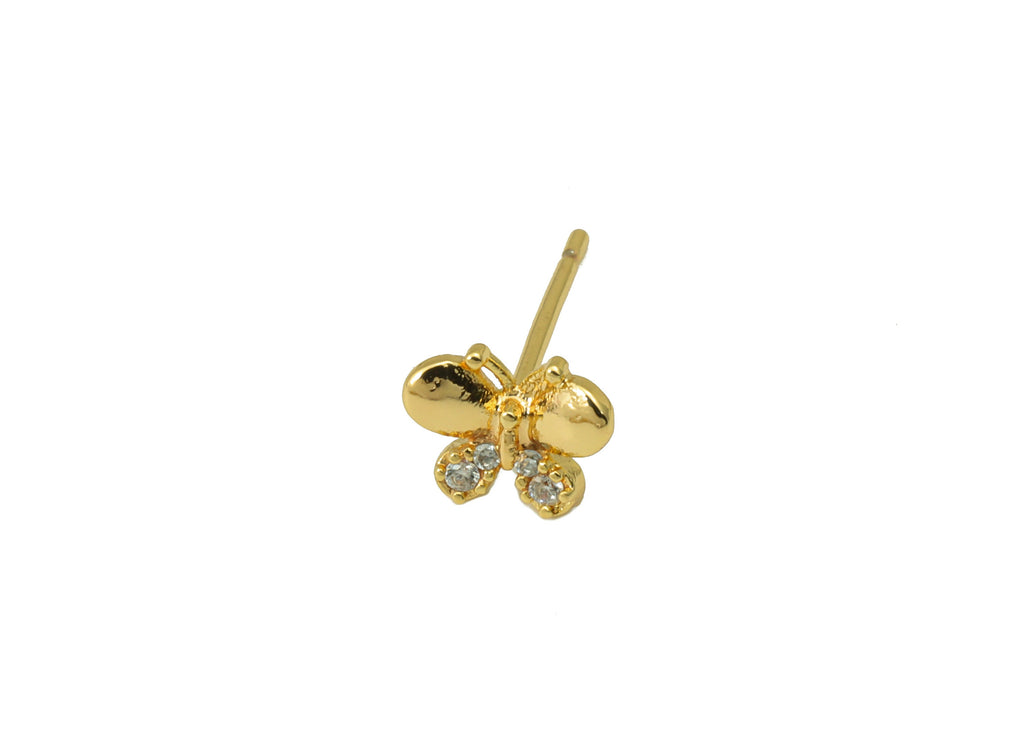 Brass Butterfly Earring Stud - Brass Cubic Zircon Post - CZ Animal Earring Post- 18K Real Gold Plated - 5.61x 6.9x 1.71mm-RGP6499 - DOMEDBAZAAR